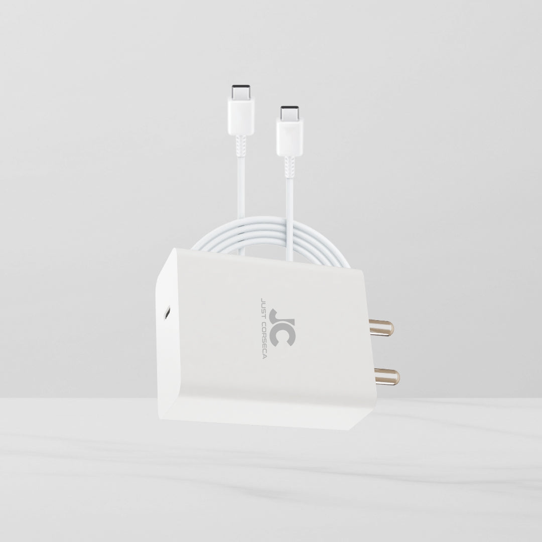 JUST CORSECA JST974 SSPEED PD120W Travel Charger | 120W Super Fast Charging with USB-C to USB-C Cable | Multi-Protocol Support (Flash 120W, Super VOOC, QC 3.0, PD/PPS) | Over-Heat & Over-Charge Protection