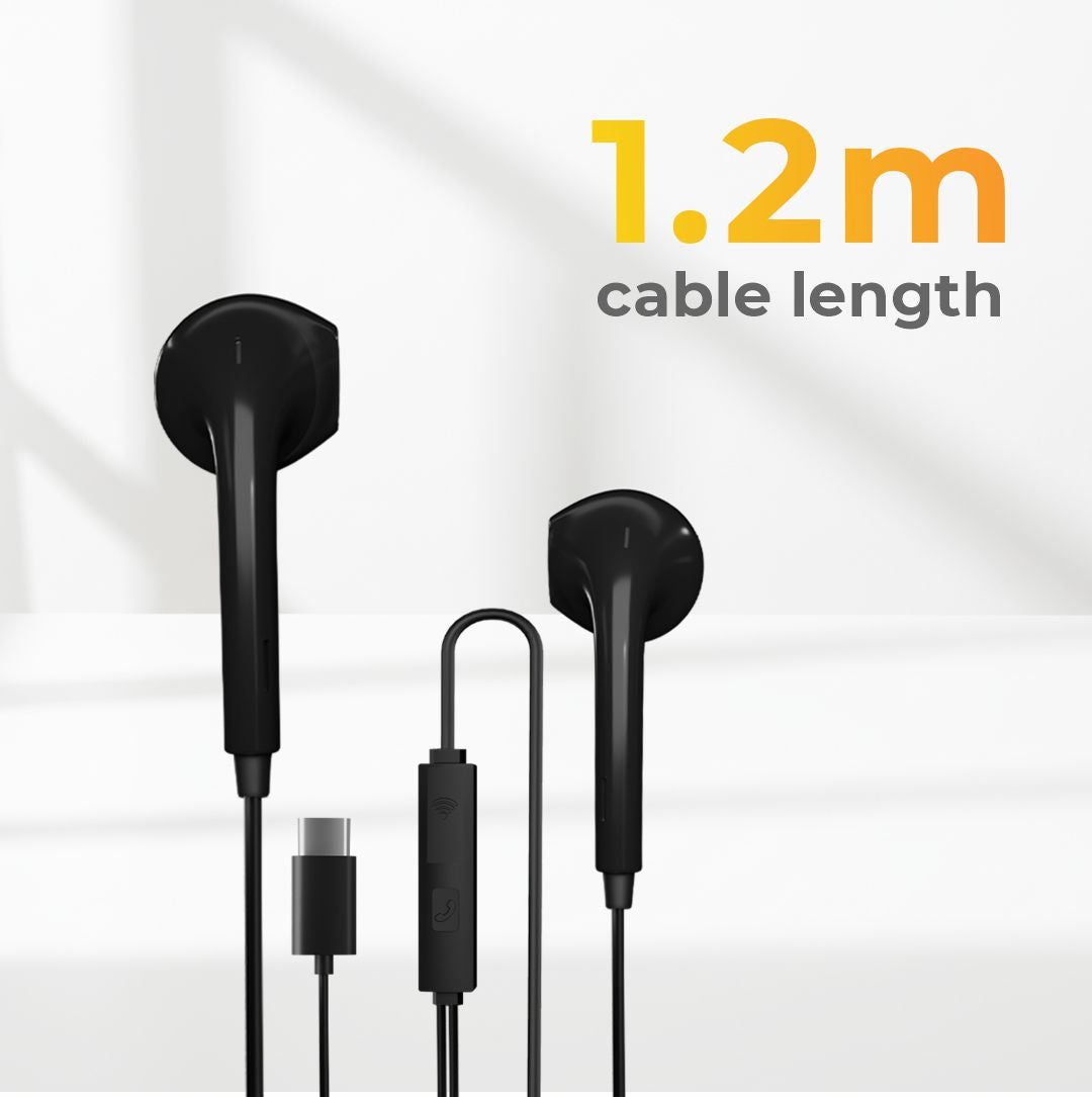 JC SyncRhythm-C Type-C Wired Earphones with Super Extra Bass, 10mm Drivers, Tangle-Free Cable &amp; Built-in Mic (120cm, Black)
