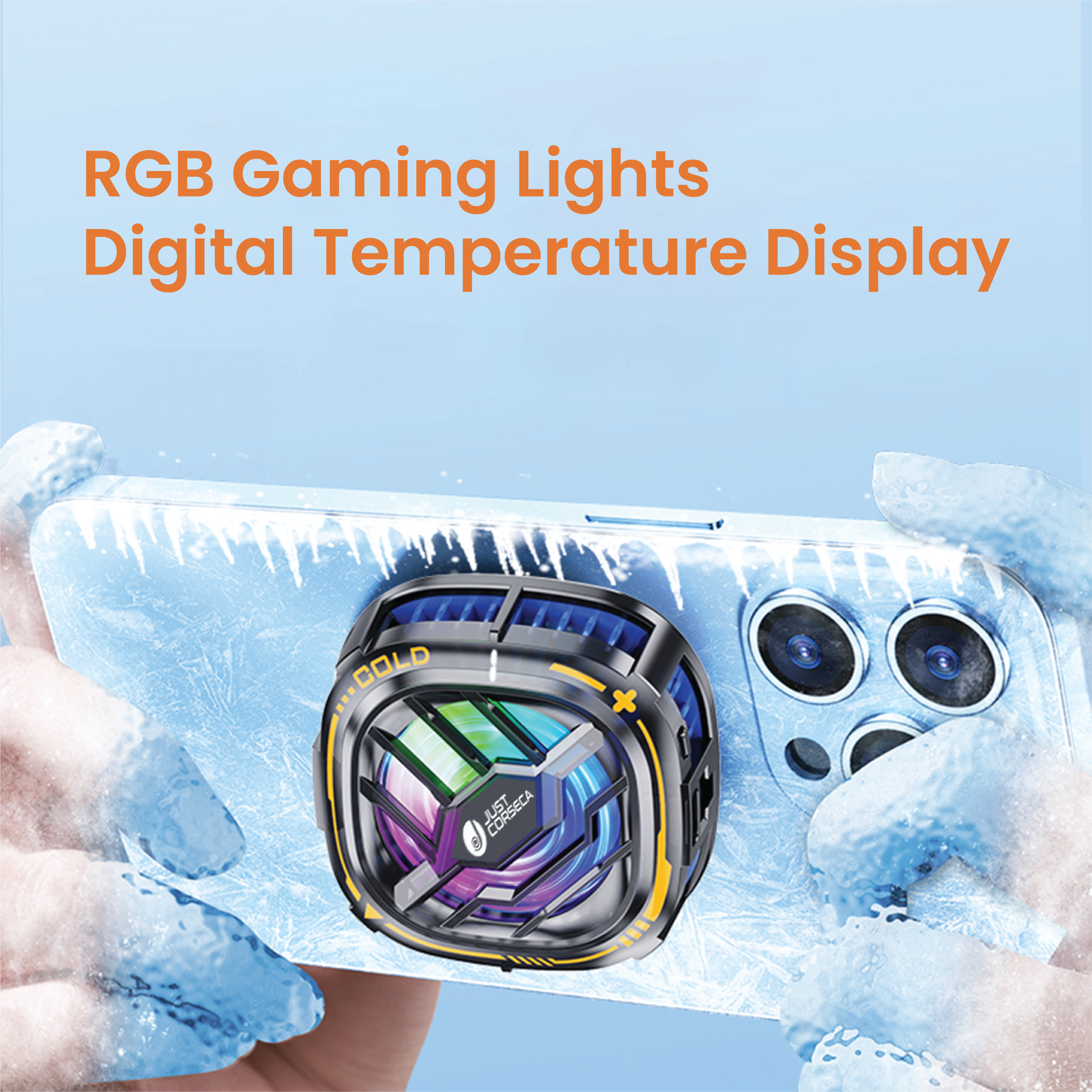 JUST CORSECA JST804 SOLASTIC PRO X76 Mobile Phone Cooler | Cools Up to 6°C for Enhanced Gaming & Productivity | Ultra-Quiet Operation | Thermal Cooling Technology | Adjustable Cooling Modes & Charging Function