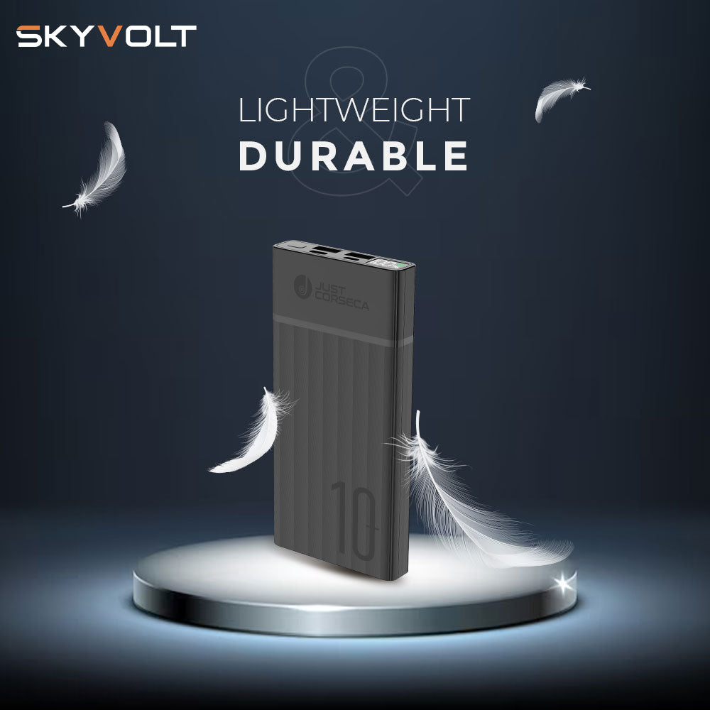 JUST CORSECA SKYVOLT JST502 Power Bank | 10,000mAh, 22.5W Fast Charging | LED Display | Dual USB-A & Type-C Ports | Compact & Stylish Design | Li-Polymer Battery | Multi-layer Protection