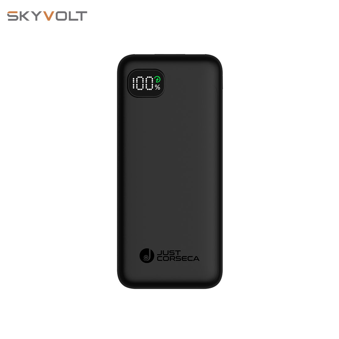 JUST CORSECA Skyvolt JST500 10,000mAh Power Bank | PD 20W Fast Charging | Dual USB-A  & Type-C Ports | Li-Polymer Battery | LED Display | Multi-layer Protection (Black)