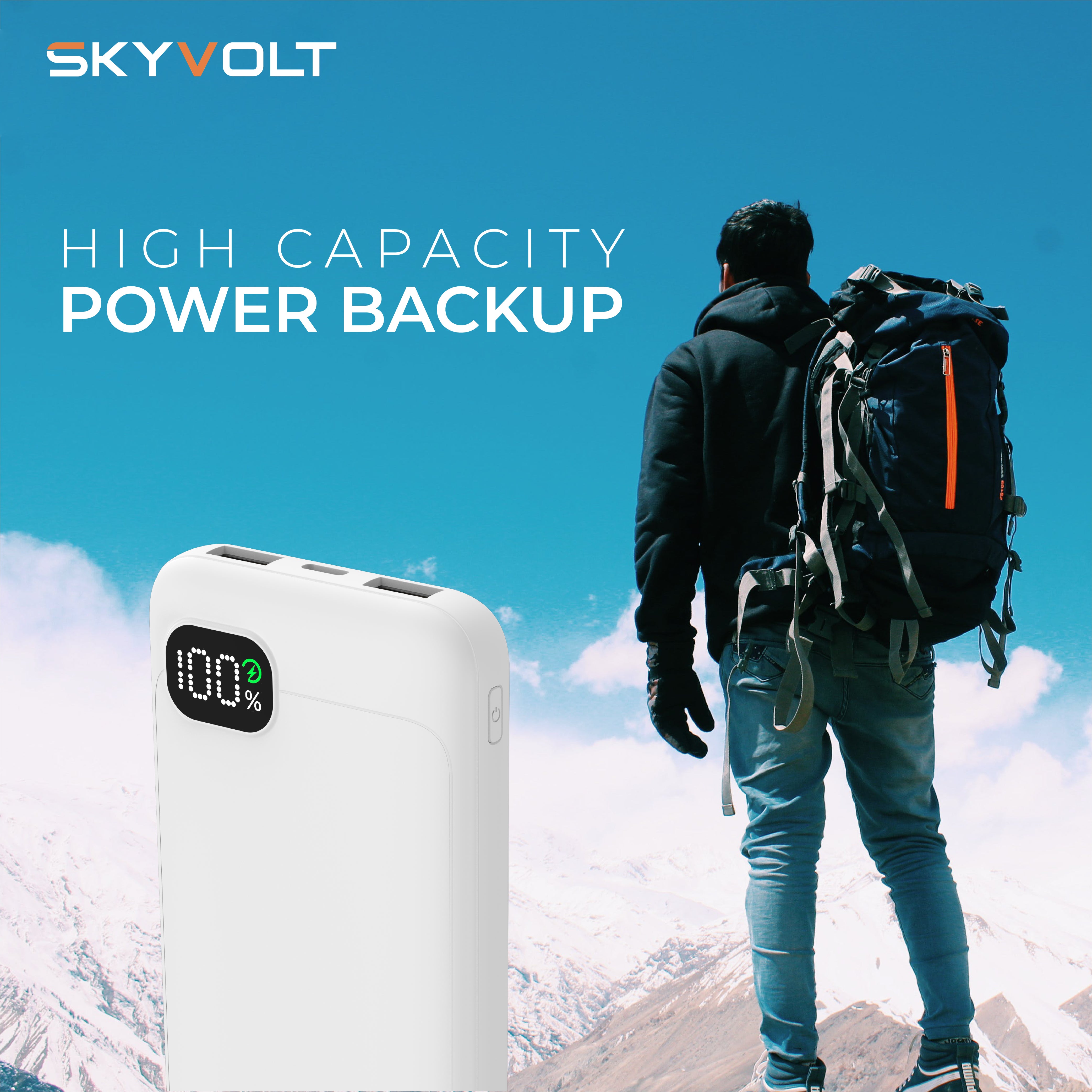 JUST CORSECA Skyvolt JST500 10,000mAh Power Bank | PD 20W Fast Charging | Dual USB-A  & Type-C Ports | Li-Polymer Battery | LED Display | Multi-layer Protection (Black)