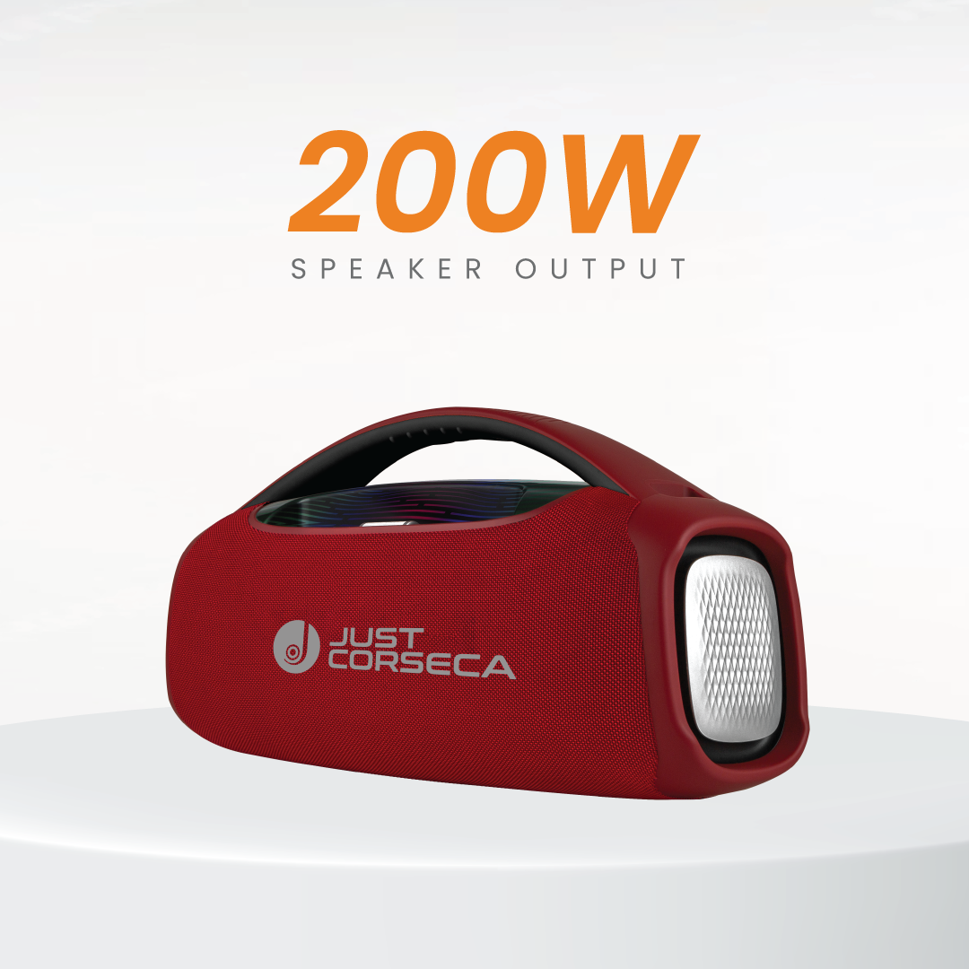 JUST CORSECA SUPERBOOM 200W Bluetooth Portable Speaker | Wireless Microphone | 15,000mAh Battery | 10H Playtime | TWS, USB, TF, Aux Connectivity | 6.5mm Wired Mic Port