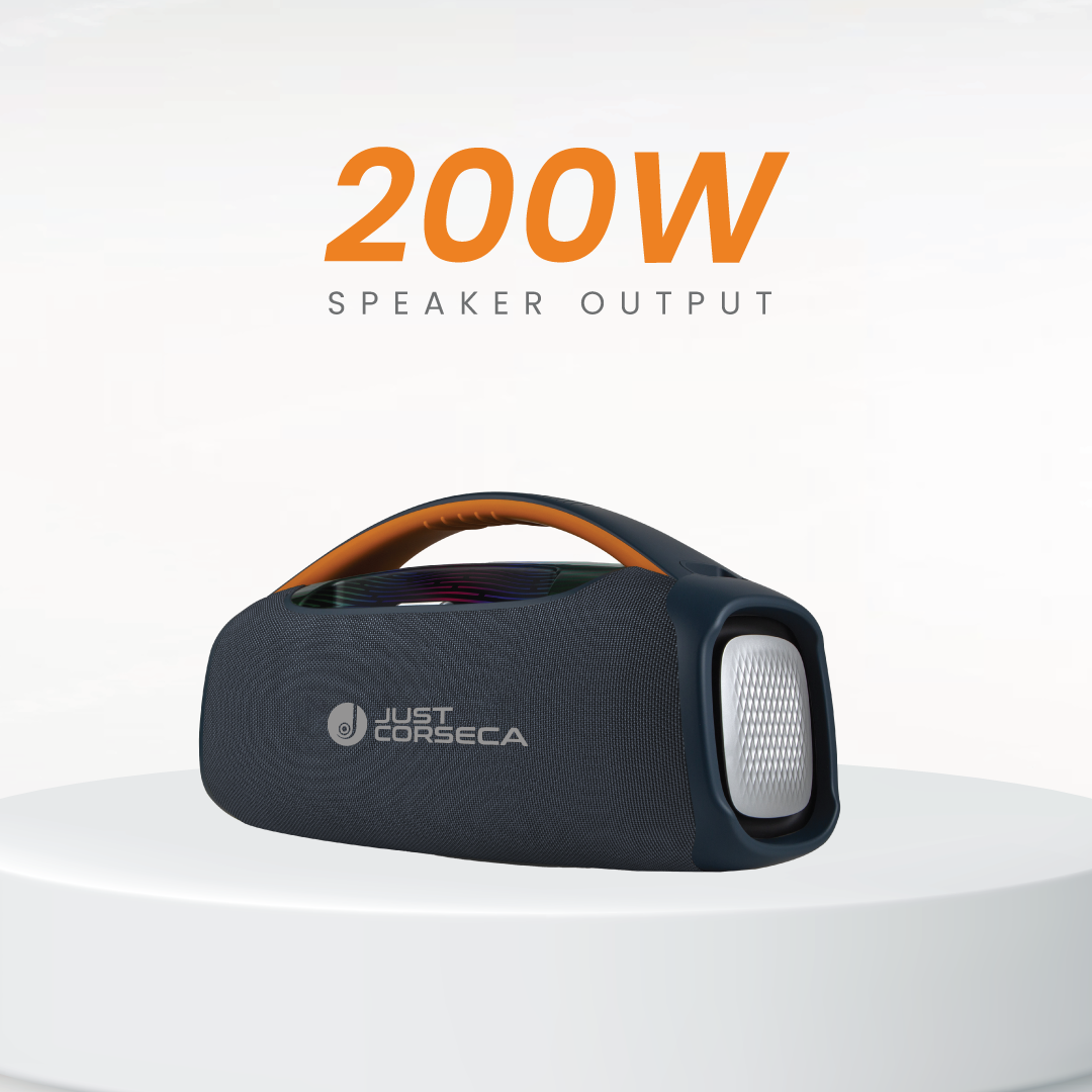 JUST CORSECA SUPERBOOM 200W Bluetooth Portable Speaker | Wireless Microphone | 15,000mAh Battery | 10H Playtime | TWS, USB, TF, Aux Connectivity | 6.5mm Wired Mic Port