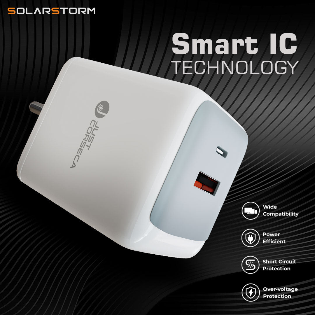 JUST CORSECA Solarstorm JST910 20W Fast Charging Adapter| Fast, Smart & Universal Charging Solution