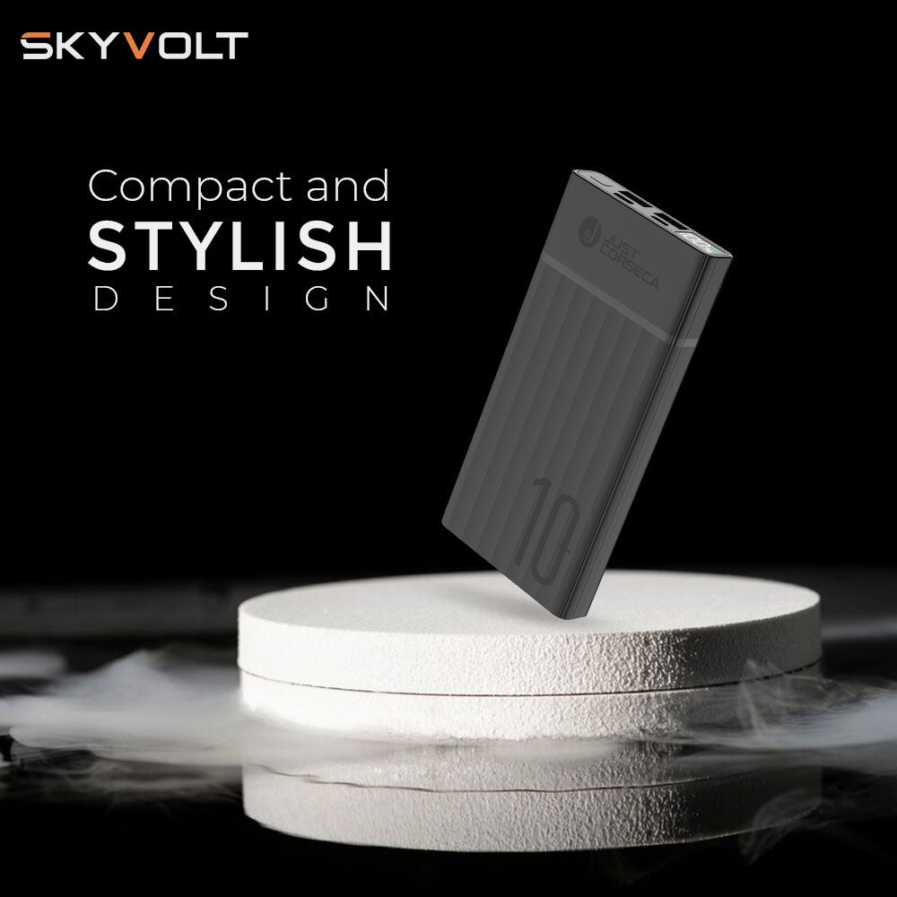 JUST CORSECA SKYVOLT JST502 Power Bank | 10,000mAh, 22.5W Fast Charging | LED Display | Dual USB-A & Type-C Ports | Compact & Stylish Design | Li-Polymer Battery | Multi-layer Protection
