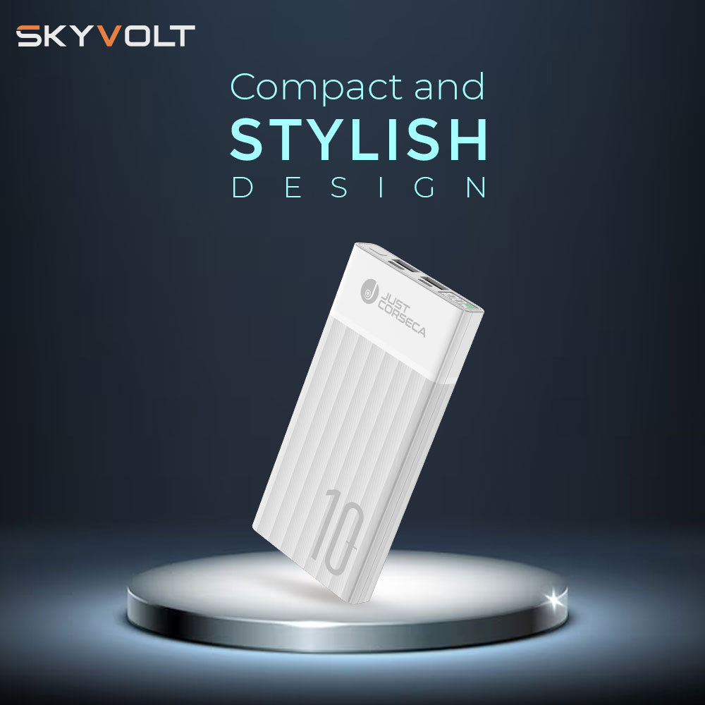 JUST CORSECA SKYVOLT JST502 Power Bank | 10,000mAh, 22.5W Fast Charging | LED Display | Dual USB-A & Type-C Ports | Compact & Stylish Design | Li-Polymer Battery | Multi-layer Protection