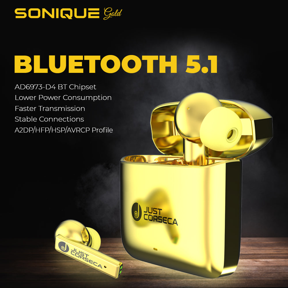 JUST CORSECA SONIQUE TWS Earbuds | 22H Playtime | Bluetooth V5.1 | 10mm Trumpet Driver, Smart Touch Control | Premium Zinc Alloy Design