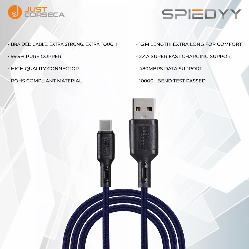 Spiedyy USB to TYPE-C 1.2Mtr Long Cable