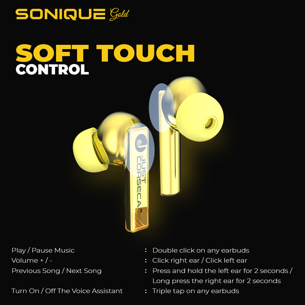JUST CORSECA SONIQUE TWS Earbuds | 22H Playtime | Bluetooth V5.1 | 10mm Trumpet Driver, Smart Touch Control | Premium Zinc Alloy Design